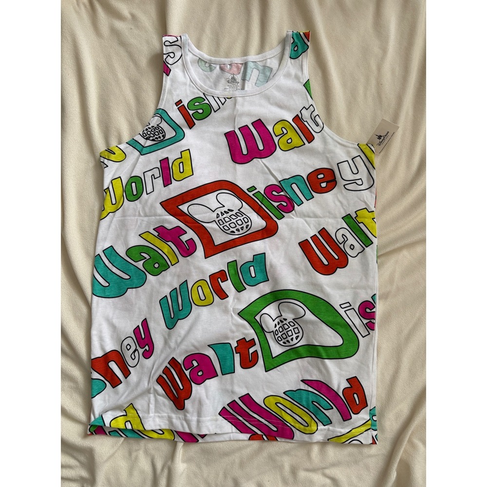 Disney‎ Parks Walt Disney World Tank Top Unisex XS White Multi NWT Graphic Logo